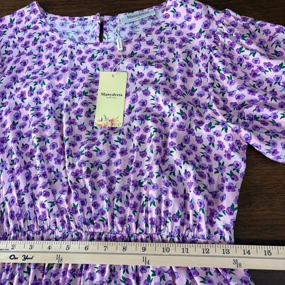 Manydress Womens Floral Maxi Dress Medium Pink Purple Tiered Boho Cottagecore